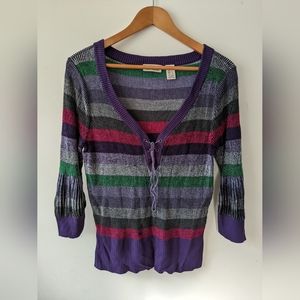 DKNY Jeans Striped Sweater Size (L) V Neck Pullover